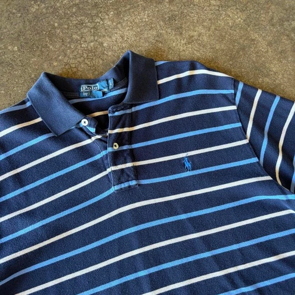 Polo Ralph Lauren Y2K Striped Polo Shirt Navy Men's Large